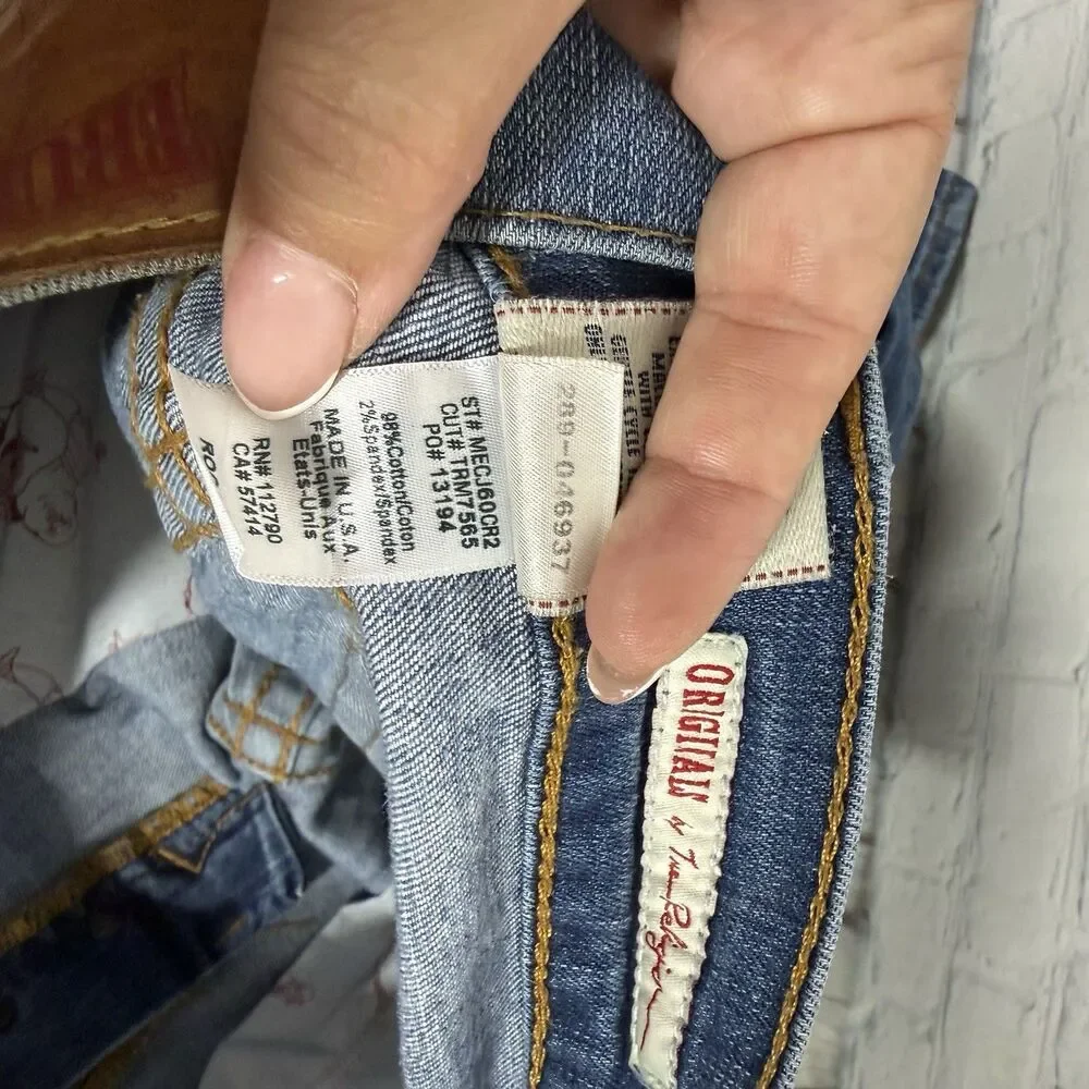 True Religion Rocco Mens 30 Made USA Distressed Slim Jeans Y2K Medium Wash Denim